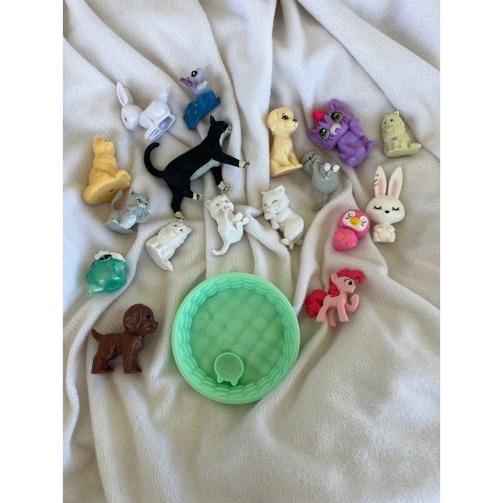 Mixed Toy Animal Figurine Lot Cats Dogs Bunny Barbie 16pc Set